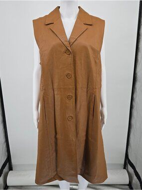 Vintage NWT Y2K Terry Lewis Classic Luxuries Leather Duster Long Vest (XL)